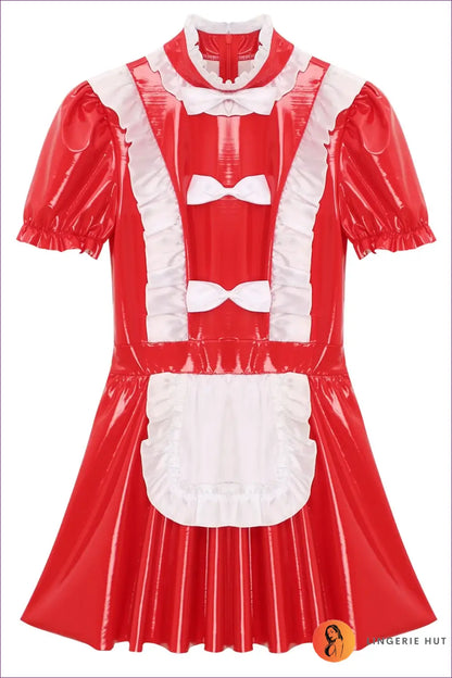 High-Shine Maid Costume with Apron - Playful Fantasy