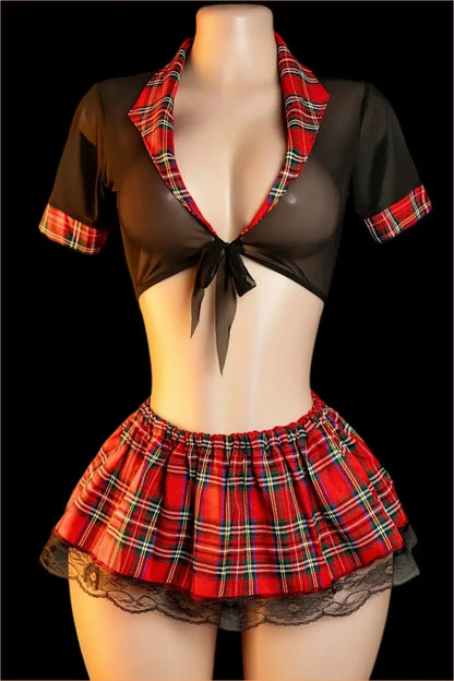 Red Tartan Schoolgirl Roleplay Costume Set