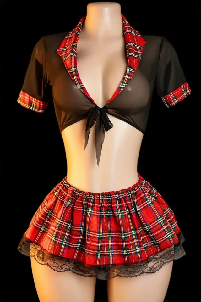 Red Tartan Schoolgirl Roleplay Costume Set