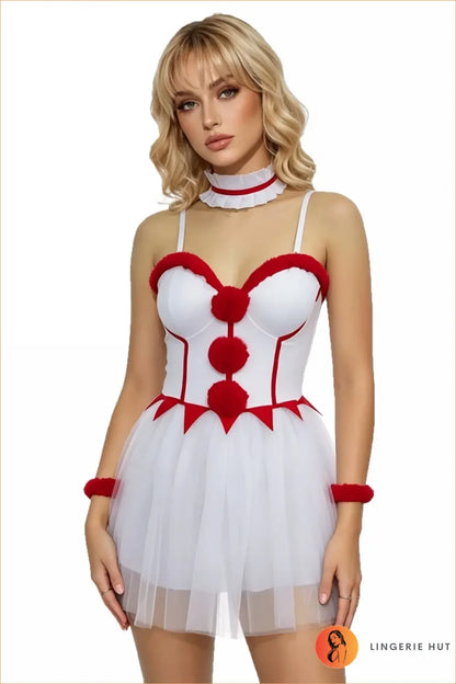 Fur-Trim Pom-Pom Corset Tutu Costume