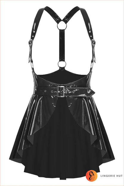 Pink Wet-Look Halter Skater Dress