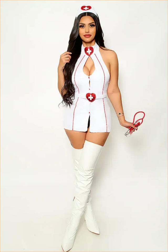 White Keyhole Halter Nurse Costume