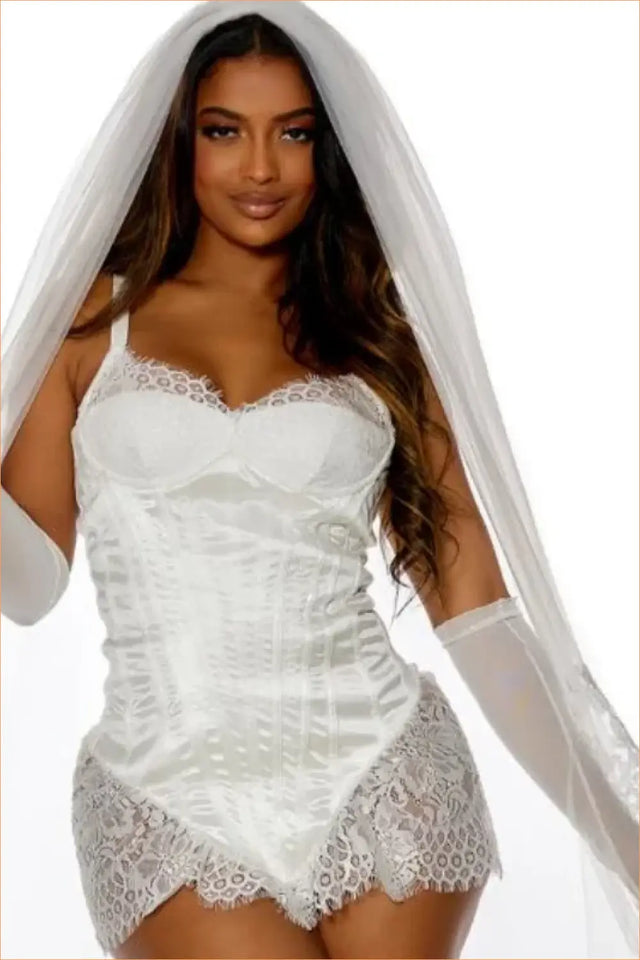 White Satin Corset Bride Costume Set