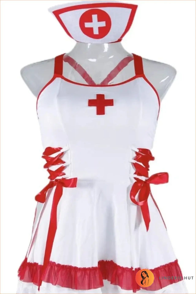 White & Red Bow-Back Nurse Costume