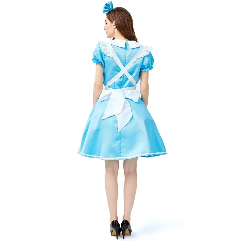 Pinafore Costume Dress with Puffed Sleeves and Back Zip