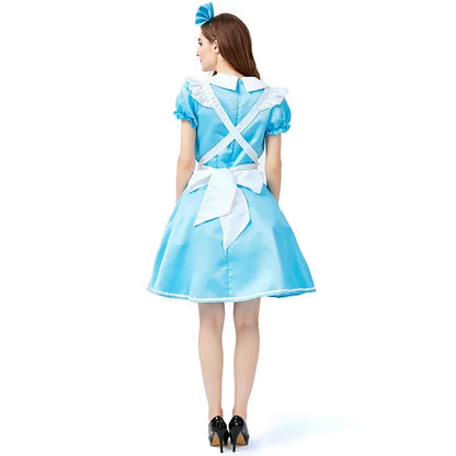Pinafore Costume Dress with Puffed Sleeves and Back Zip