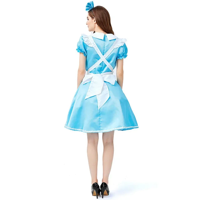 Pinafore Costume Dress with Puffed Sleeves and Back Zip