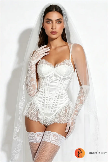 White Satin Corset Bride Costume Set