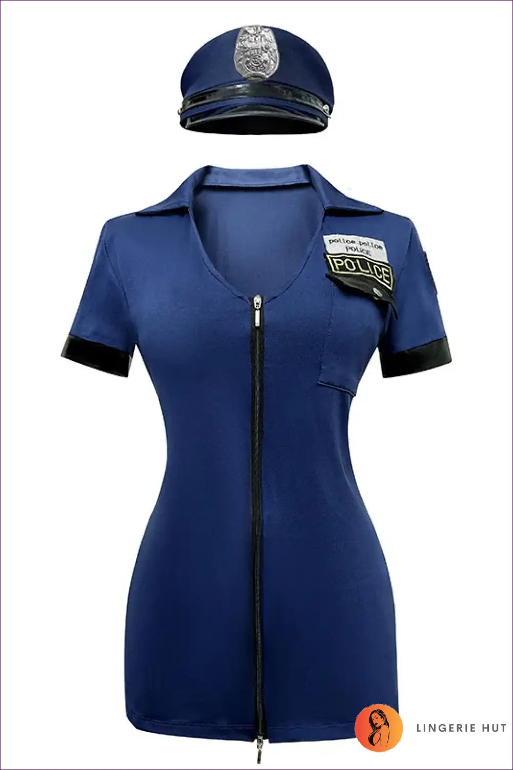 Zip-Front Police Costume Romper with Belt Detail - Commanding Presence