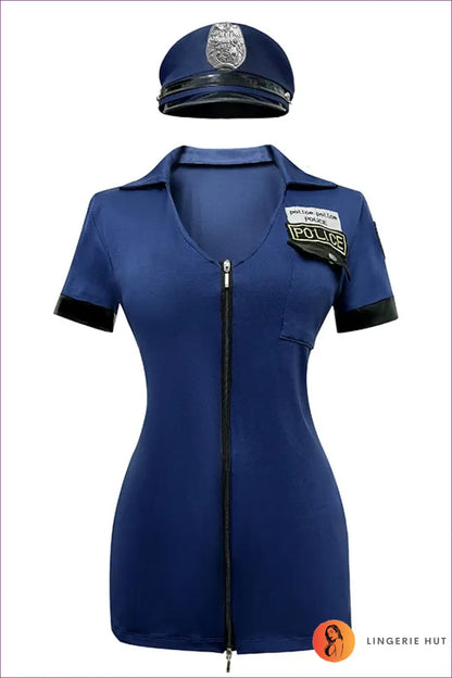 Zip-Front Police Costume Romper with Belt Detail - Commanding Presence