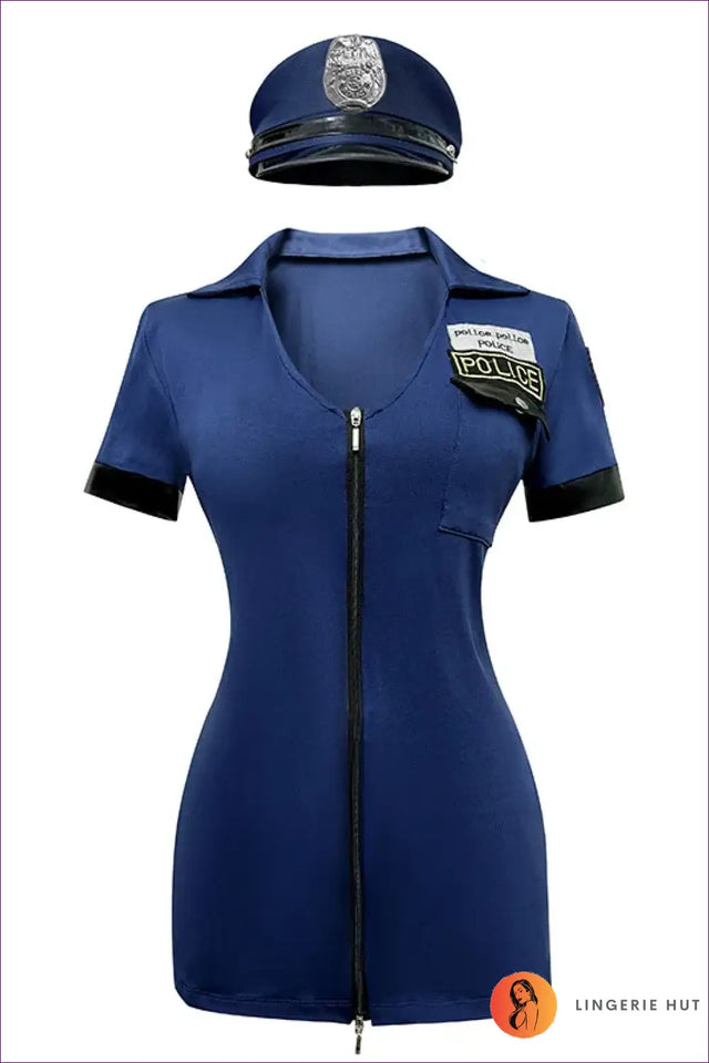 Zip-Front Police Costume Romper with Belt Detail - Commanding Presence