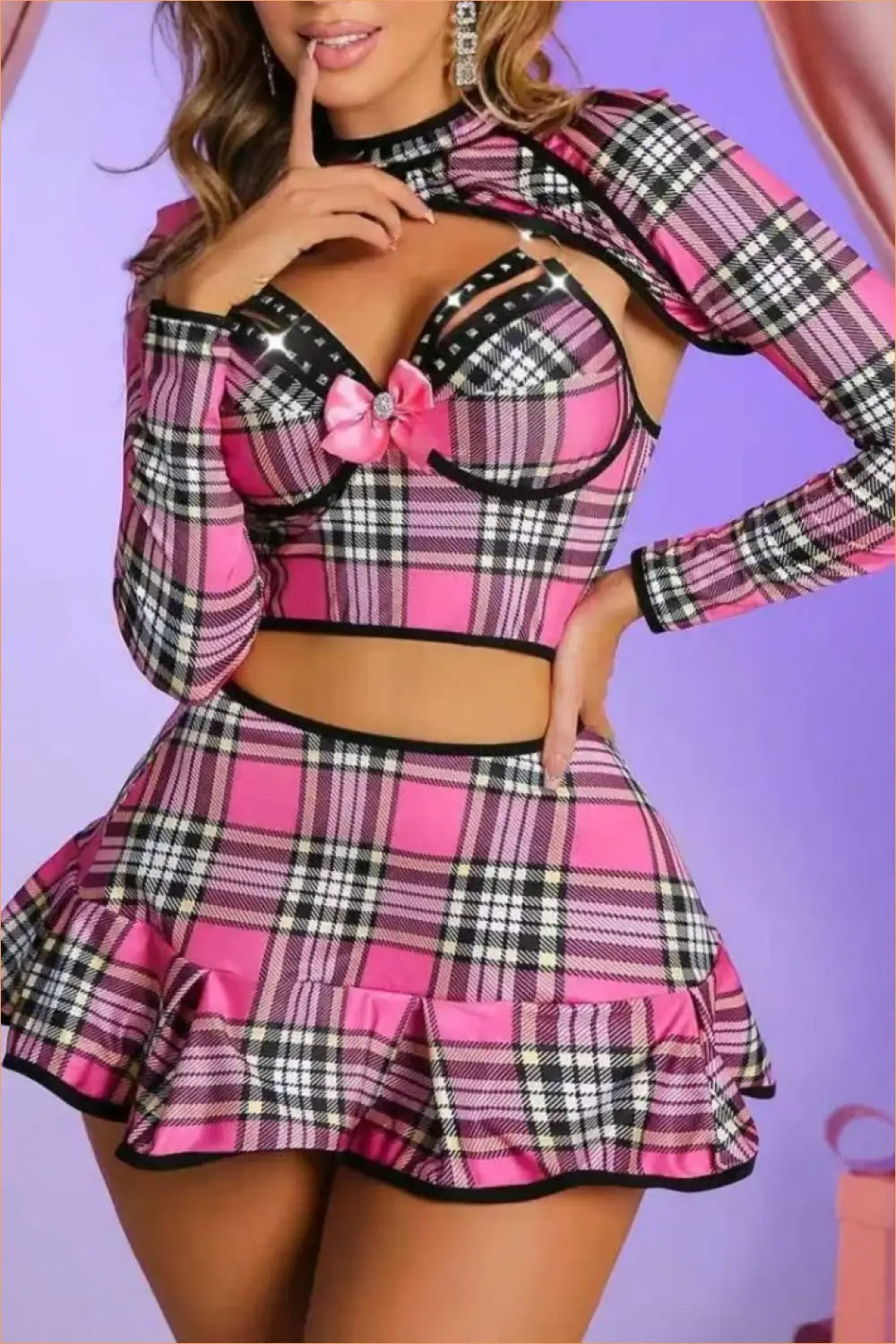 Pink Plaid Schoolgirl Costume Set
