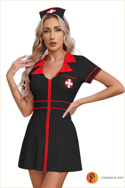 Nurse Uniform Costume with Cross Pocket Detail - After Dark