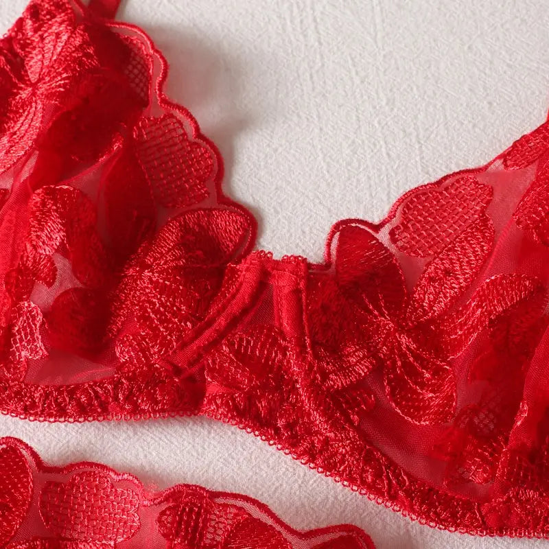 Lace Ruffle Embroidery Bra Set - Embrace Romance And Seduction