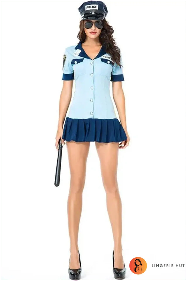 Police Officer Costume with Pleated Skirt - Playful Charm