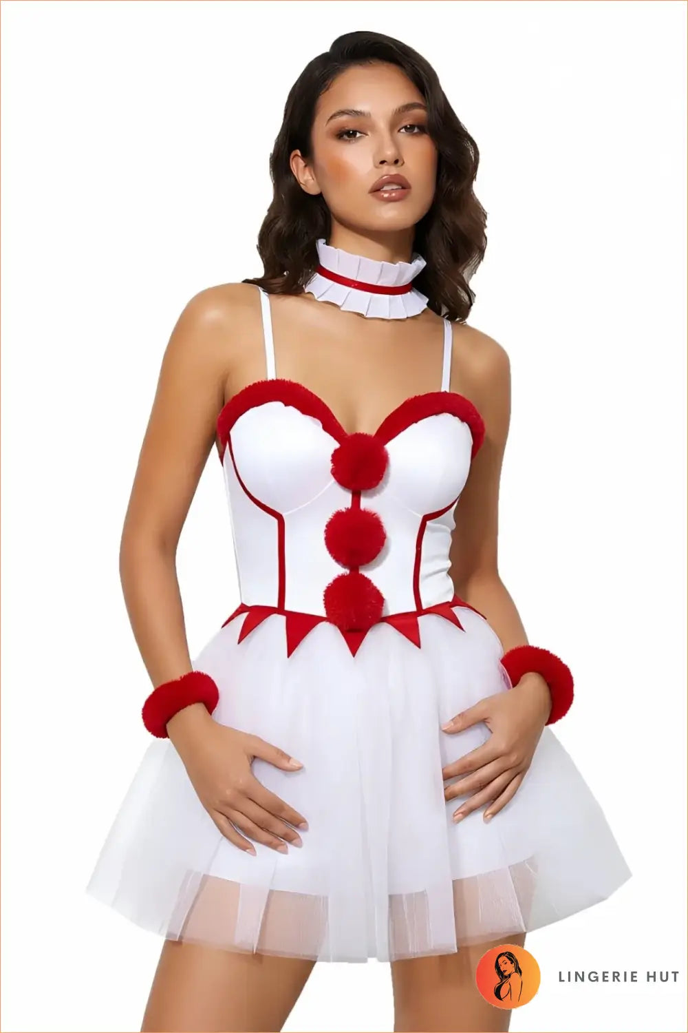 Fur-Trim Pom-Pom Corset Tutu Costume