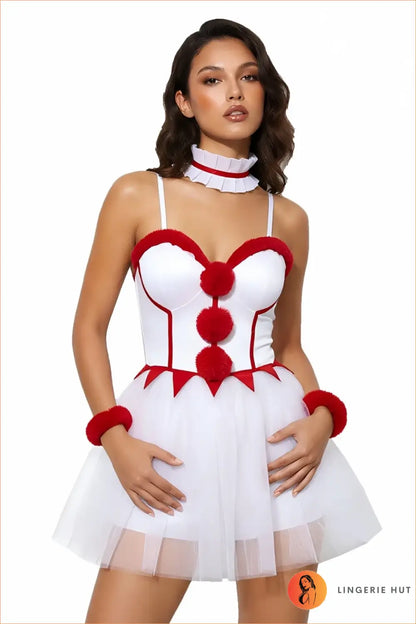 Fur-Trim Pom-Pom Corset Tutu Costume