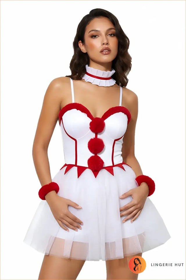 Fur-Trim Pom-Pom Corset Tutu Costume