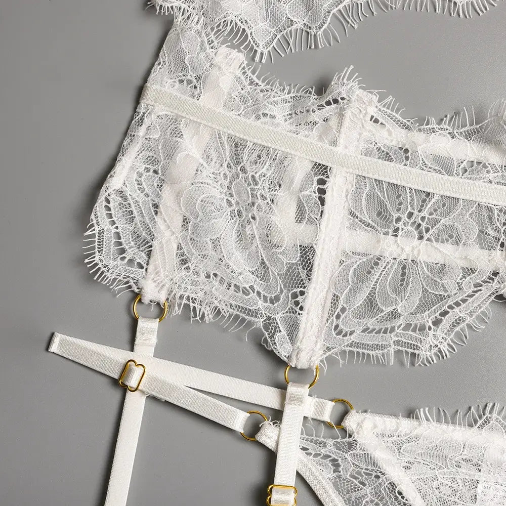 Lace Floral Embroidery Harness Set - Radiate Elegance