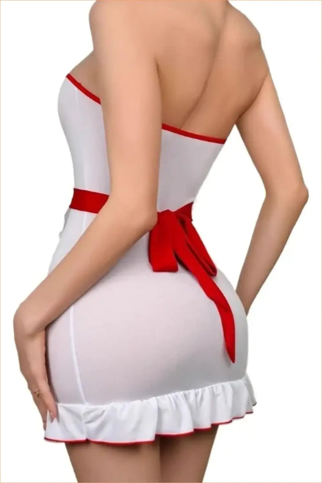 White & Red Bow-Back Nurse Costume