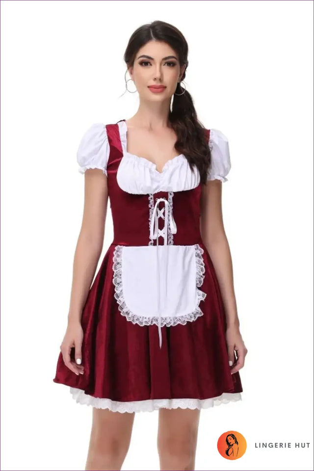 Velvet Oktoberfest Costume with Lace-Up Front - Festival Spirit
