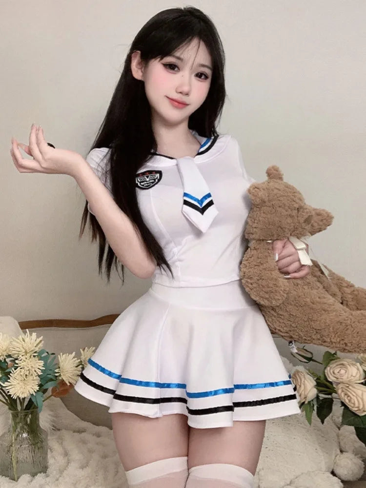 Schoolgirl Costume with Cropped Shirt, Plaid Skirt and Tie