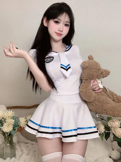 Schoolgirl Costume with Cropped Shirt, Plaid Skirt and Tie