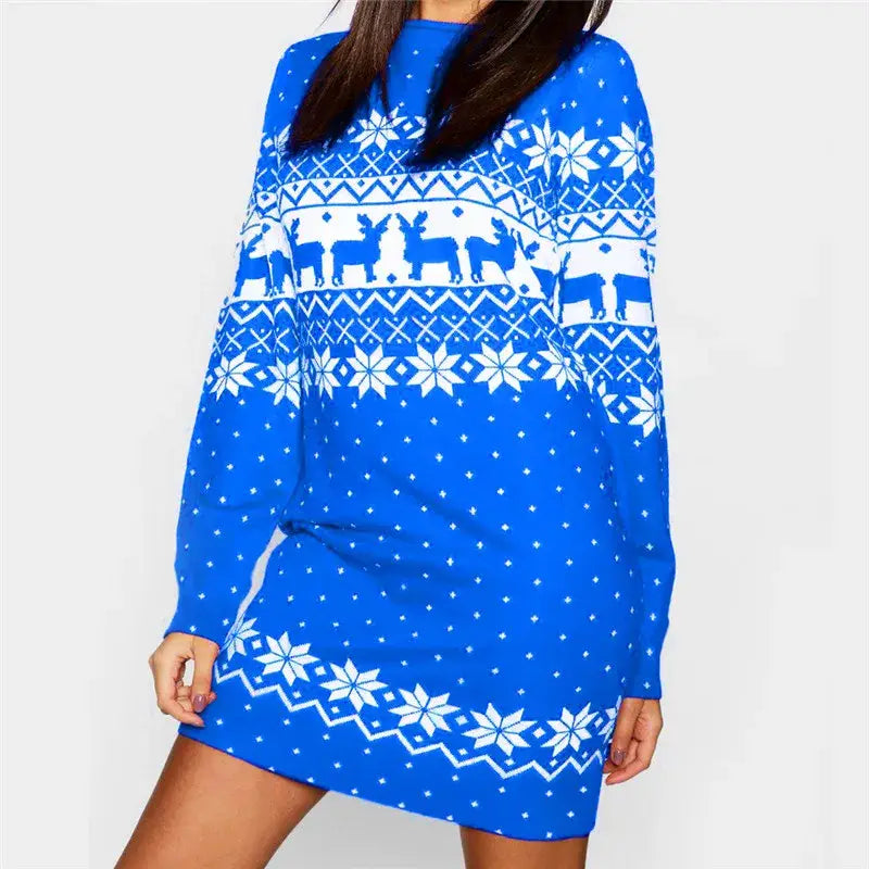 Snowflake Print Mini Dress - Sassy Winter Elegance, Stay Toasty