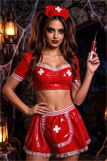 Red Naughty Nurse Costume Set