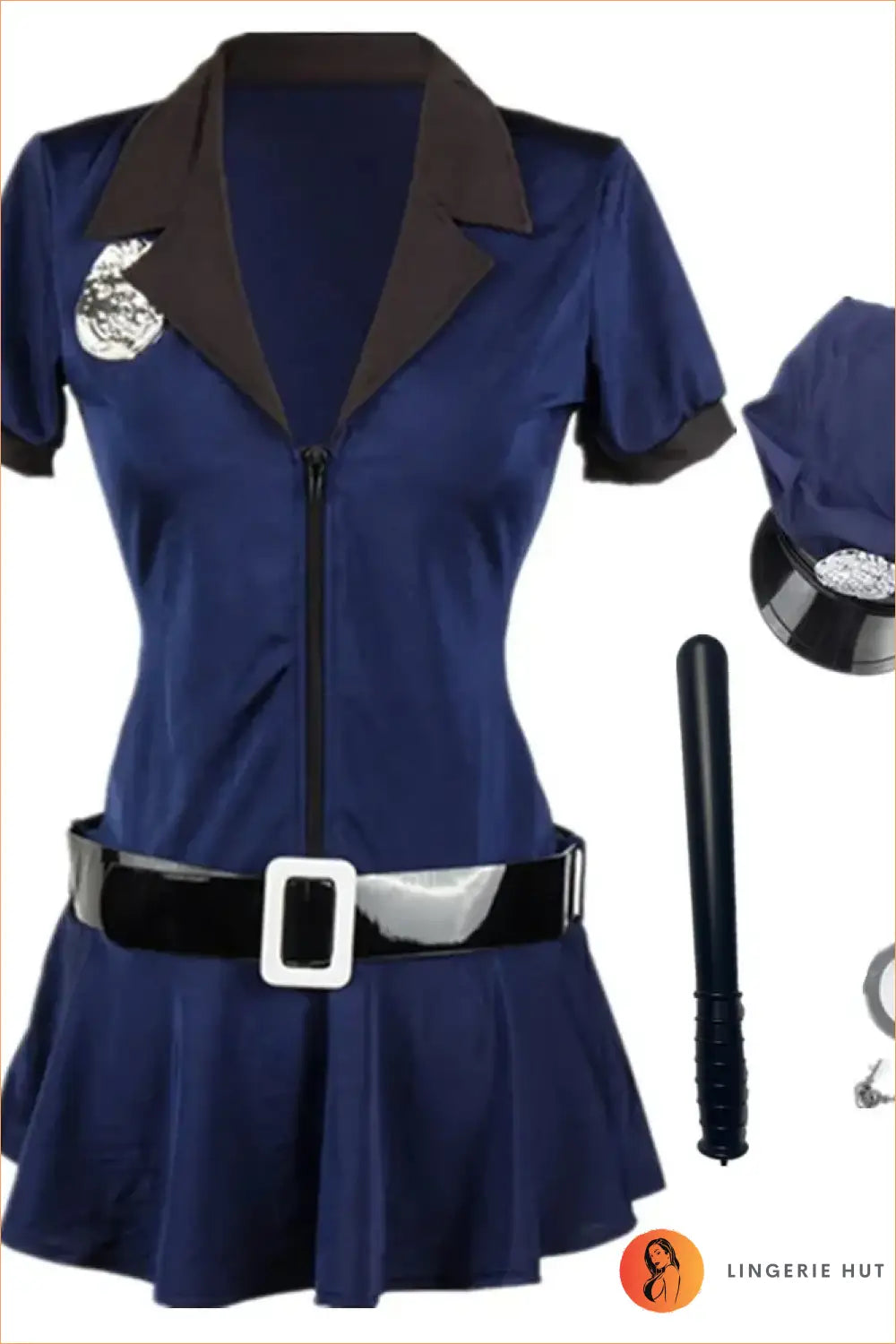 Navy Police Officer Costume with Cap, Belt & Handcuffs