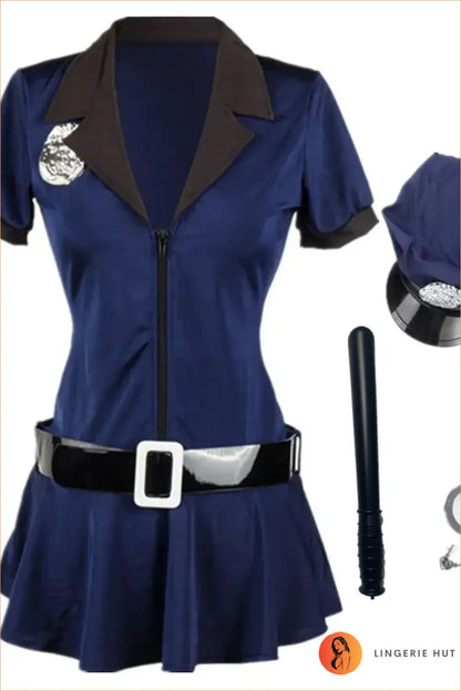Navy Police Officer Costume with Cap, Belt & Handcuffs