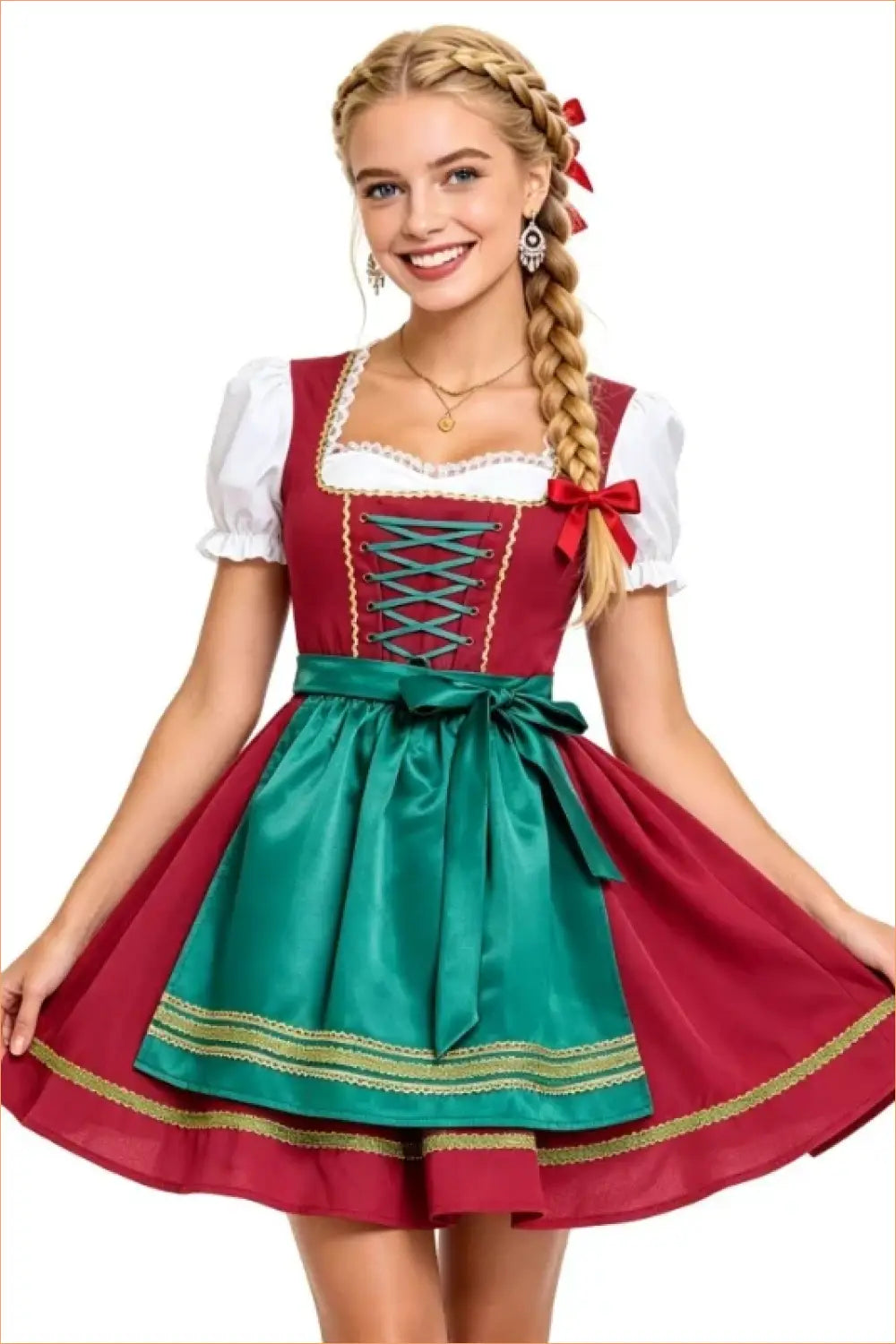 Burgundy Lace-Up Dirndl Costume Dress