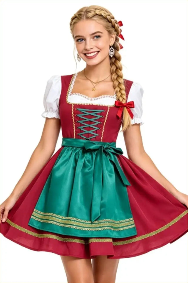 Burgundy Lace-Up Dirndl Costume Dress