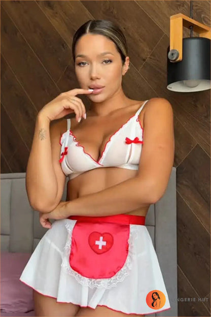 Nurse Halloween Costume Set with Triangle Bra and Apron Panel