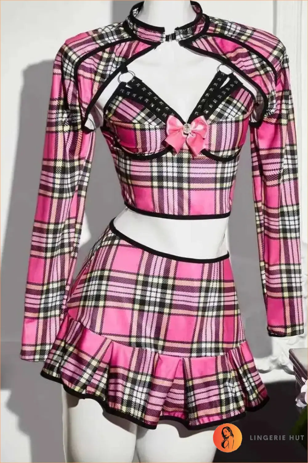 Pink Plaid Schoolgirl Costume Set