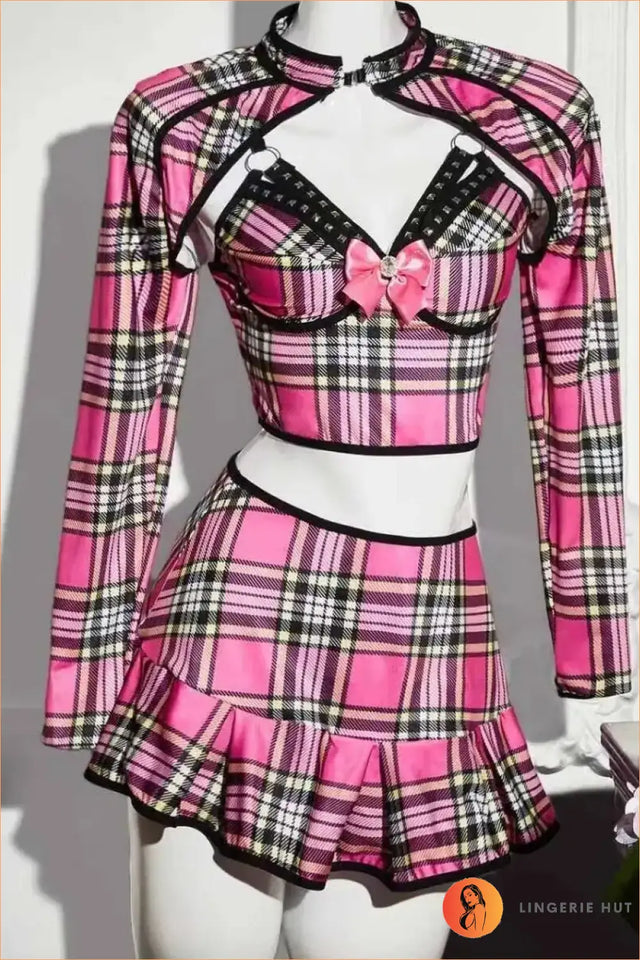 Pink Plaid Schoolgirl Costume Set
