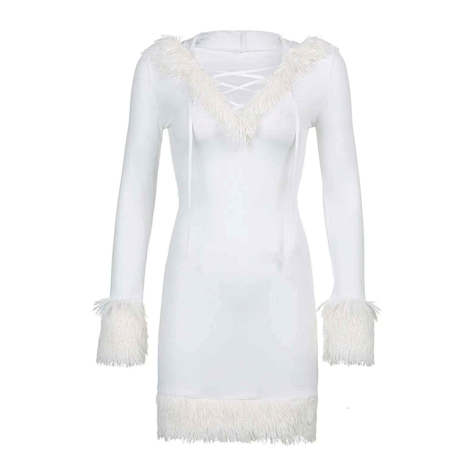 White Furry Mini Dress - Winter Elegance Luxe Warmth