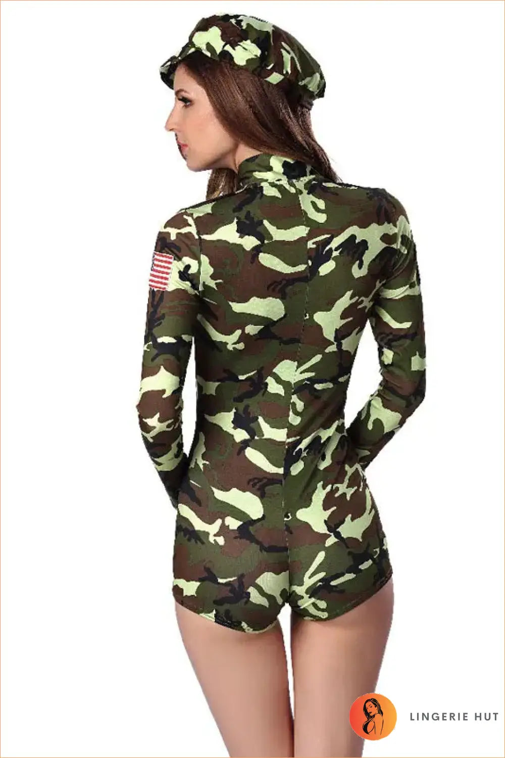 Camo Army Jumpsuit Costume with Zip Front & Matching Cap