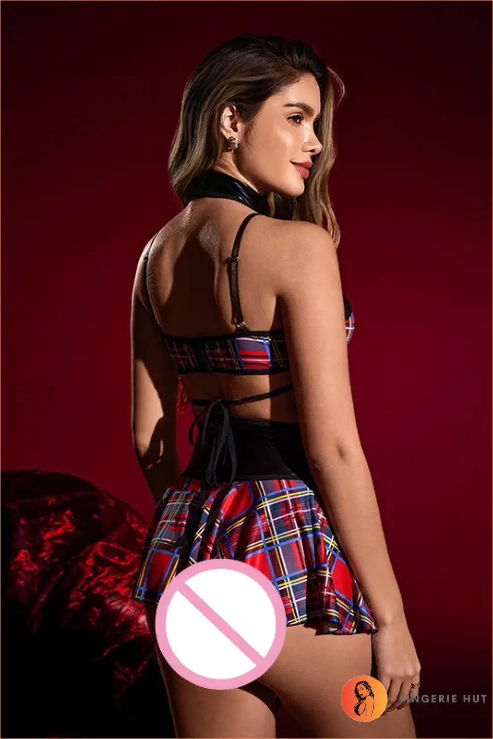 Red Plaid Halter Schoolgirl Costume Set