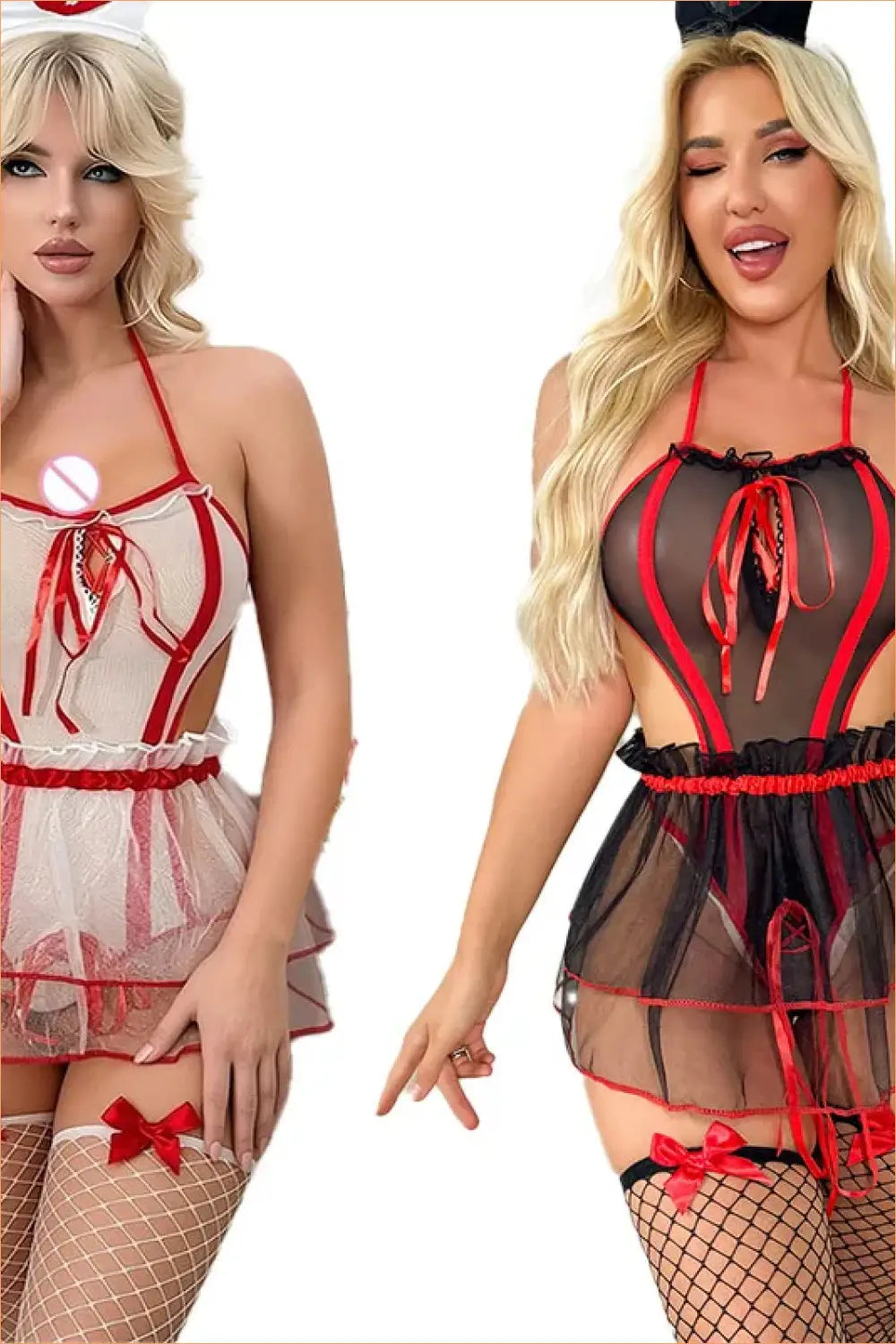 Naughty Nurse Lace-Up Mesh Costume with Tulle Skirt