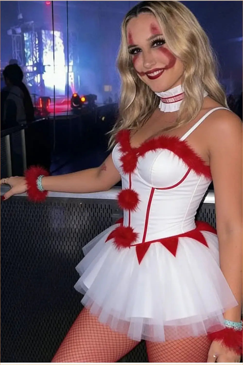 Fur-Trim Pom-Pom Corset Tutu Costume