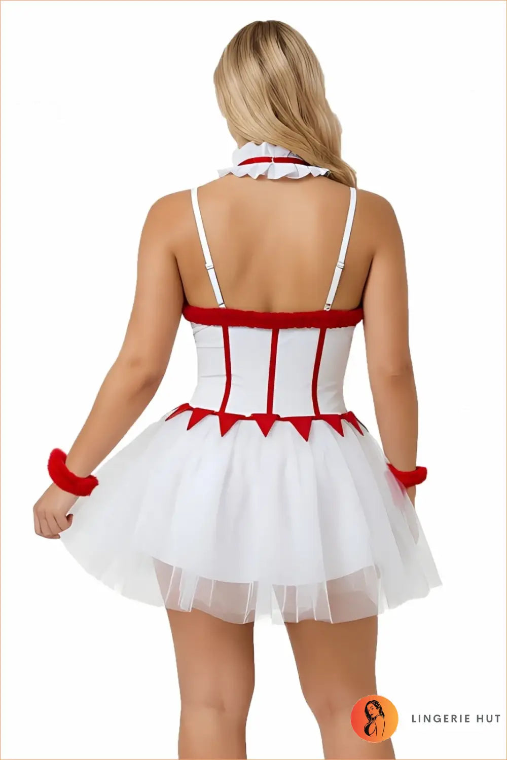 Fur-Trim Pom-Pom Corset Tutu Costume