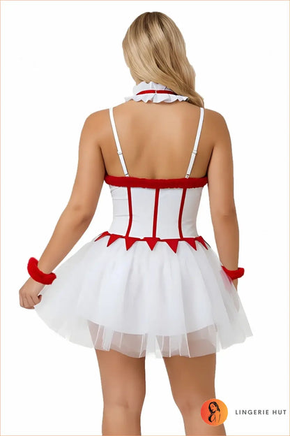 Fur-Trim Pom-Pom Corset Tutu Costume