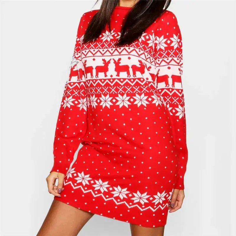 Snowflake Print Mini Dress - Sassy Winter Elegance, Stay Toasty