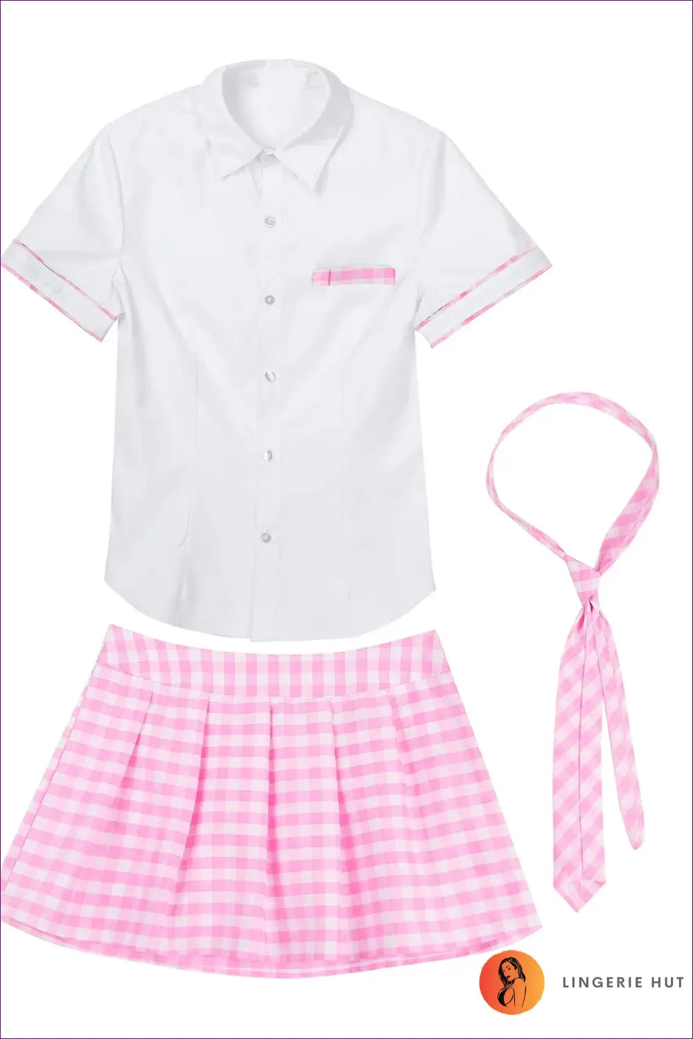 Schoolgirl Uniform Set with Plaid Pocket Trim - Playful Charm
