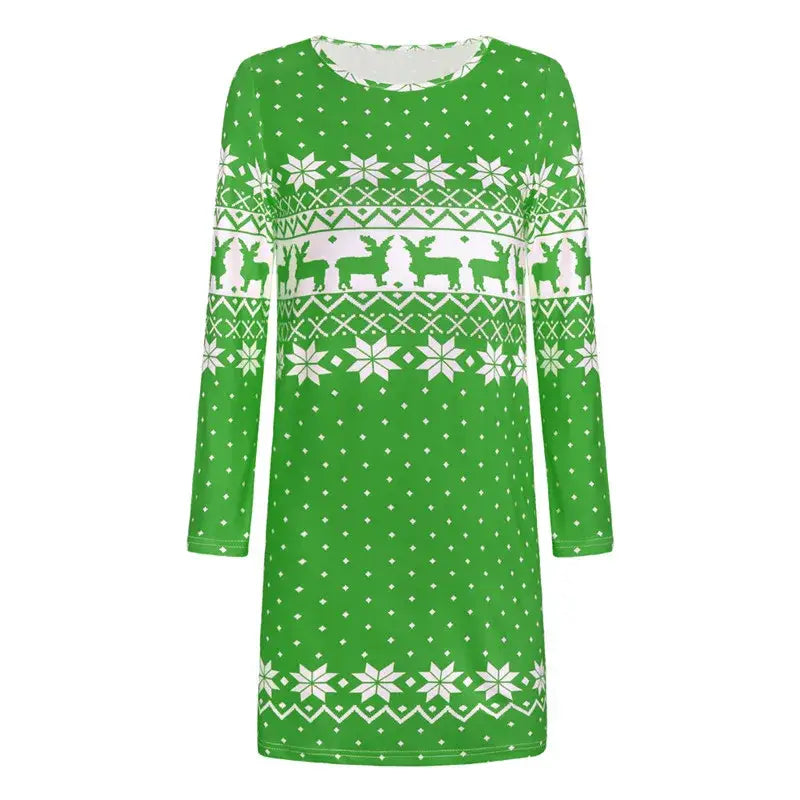 Snowflake Print Mini Dress - Sassy Winter Elegance, Stay Toasty