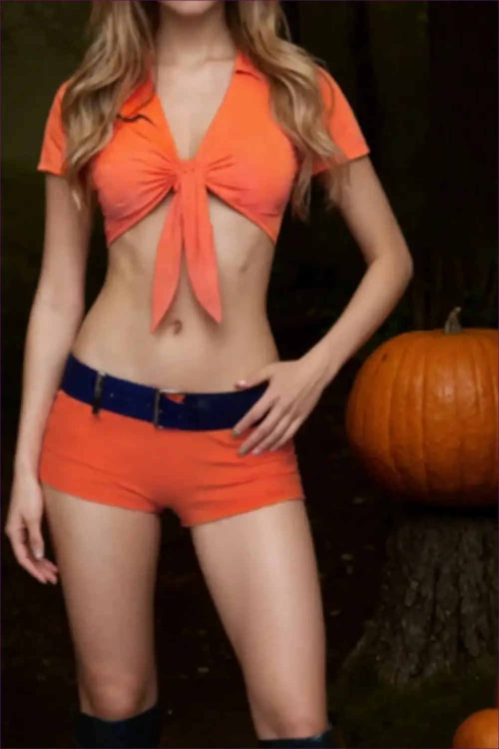 Prisoner Costume Shorts Set with Tie-Front Top - Halloween Lockup