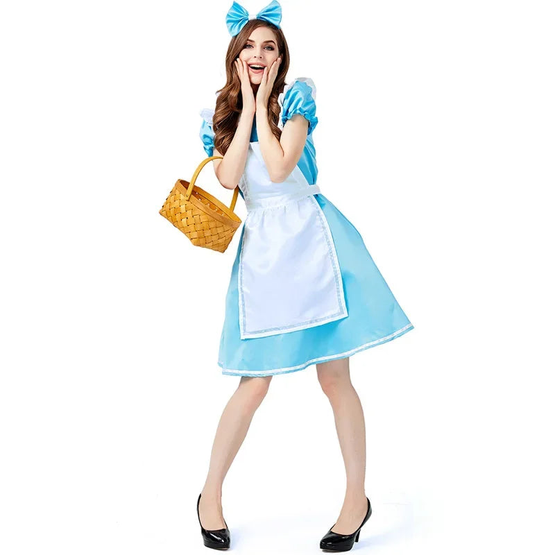Pinafore Costume Dress with Puffed Sleeves and Back Zip