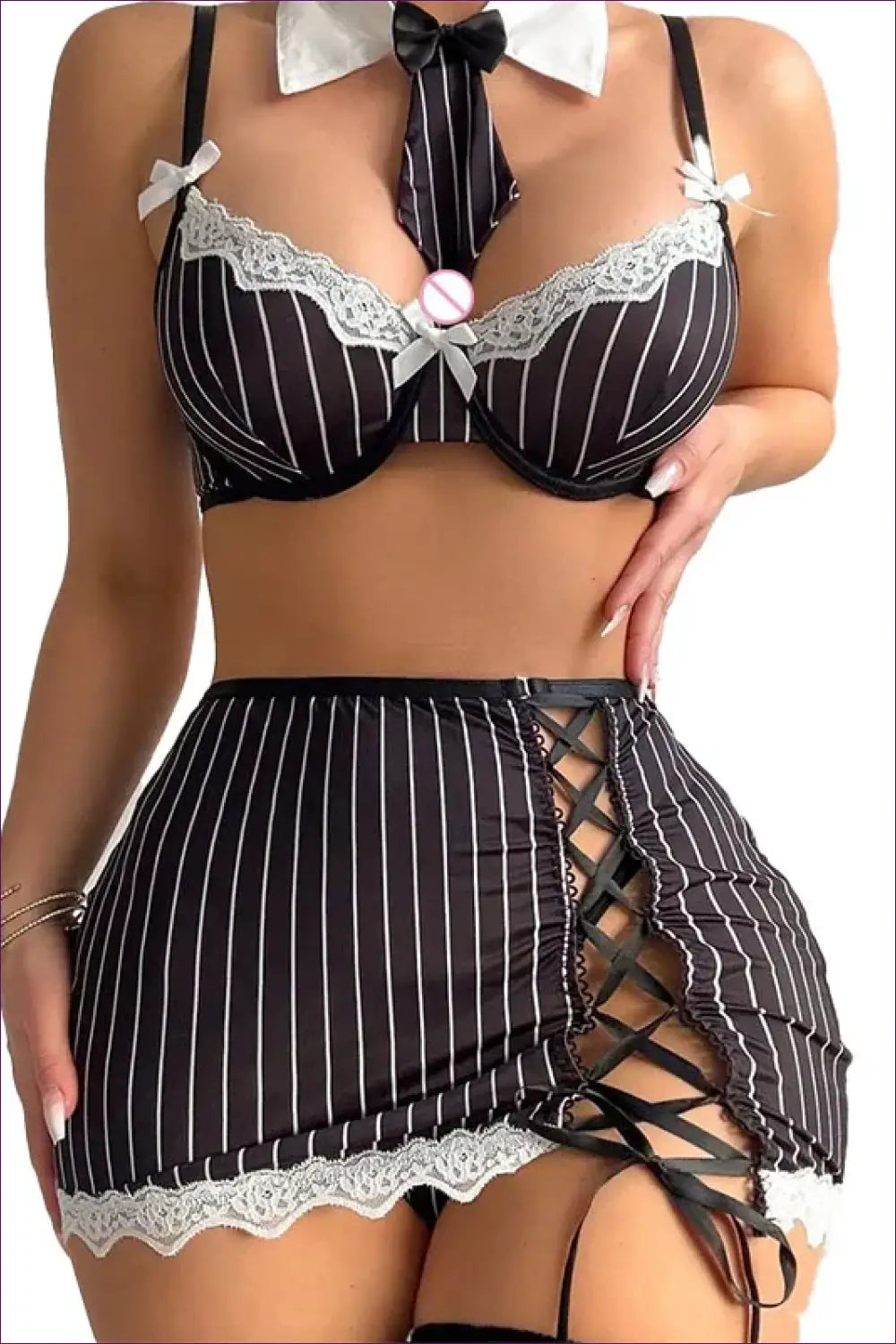 Pinstripe Garter Costume Set with Collar Tie - Confident Authority