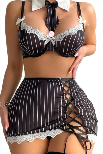 Pinstripe Garter Costume Set with Collar Tie - Confident Authority